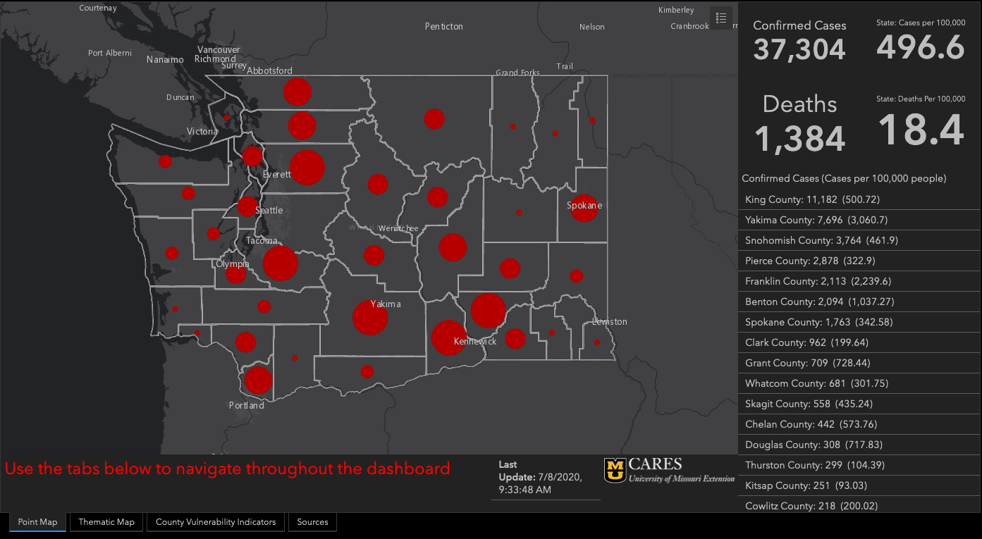 Map of COVID cases across Washington state
