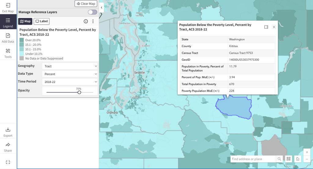 Step 5 of the map room. The picture shows a screenshot of an informational pop up in the map room. Users can click on any location on the map to activate an informational pop up. To close the pop up, click the x in the top right corner of the pop up window. 